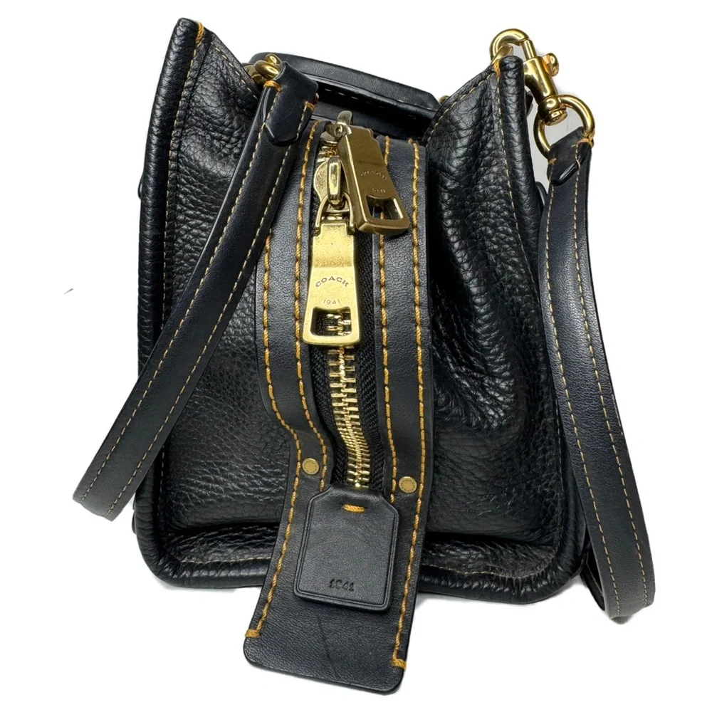 Coach Rogue 25 Black Red Tearose Flower Floral Glovetanned Leather Satchel Bag - Picture 4 of 15